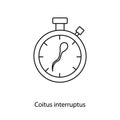 Contraceptive method coitus interruptus, line icon in vector, timer illustration with sperm cell. Royalty Free Stock Photo