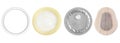 Contraceptive patch, vaginal ring, condom and emergency pill isolated on white. Different birth control methods Royalty Free Stock Photo