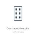 Contraceptive pills icon. Thin linear contraceptive pills outline icon isolated on white background from health and medical
