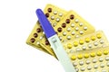 Contraceptive tablets And pregnancy test on white background Royalty Free Stock Photo