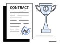 Contract Agreement and Achievement with Signed Document and Trophy Icon Royalty Free Stock Photo