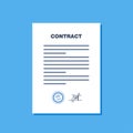 Contract agreement paper blank. Contract with seal and signature. Vector illustration in flat style