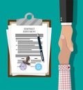 Contract agreement paper and handshake Royalty Free Stock Photo