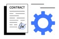 Contract Agreement and Process Management Represented with Document and Gear Icons Royalty Free Stock Photo