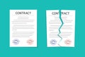 Contract and break contract. Breach and terminate of paper document. Cancel, torn and rip of agreement for law. Termination deal Royalty Free Stock Photo