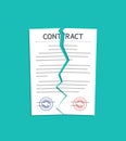 Contract break. Breach and terminate of contract. Torn of paper document. Cancel and rip of agreement for law. Termination deal in Royalty Free Stock Photo