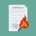 Contract break fire, in flat style, business concept, vector