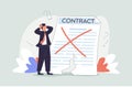 Contract cancellation business concept. Terminated tearing contract paper sheet breach flat style design vector