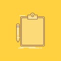 Contract, check, Business, done, clip board Flat Line Filled Icon. Beautiful Logo button over yellow background for UI and UX,