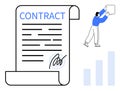 Contract Concept with Signed Document and Business Growth Elements Royalty Free Stock Photo