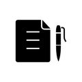Contract - document file with pen icon, vector illustration, black sign Royalty Free Stock Photo