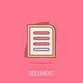 Contract document icon in comic style. Report folder stamp cartoon vector illustration on isolated background. Paper sheet splash Royalty Free Stock Photo