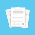 Contract document icon in flat style. Report with signature and approval stamp vector illustration on isolated background. Paper Royalty Free Stock Photo