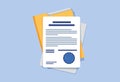 Contract or document signing icon. Document, folder with stamp and text. Contract conditions, research approval Royalty Free Stock Photo