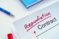 Contract with handwritten inscription repudiation on the table. Royalty Free Stock Photo