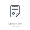 Contract law icon. Thin linear contract law outline icon isolated on white background from law and justice collection. Line vector Royalty Free Stock Photo