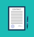 Contract with signature. Document of agreement. Write sign in paper is consent on legal work, trade, business and rental. Approval