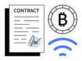 Contract Signed for Digital Currency use with Blockchain Technology and Wireless Networking Royalty Free Stock Photo