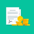 Contract success deal or agreement with money vector illustration, flat cartoon signature document and loan or credit