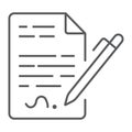 Contract thin line icon, agreement and signature