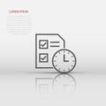 Contract time icon in flat style. Document with clock vector illustration on white isolated background. Deadline business concept Royalty Free Stock Photo