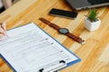 Contract waiting for a notary public sign on desk Royalty Free Stock Photo