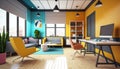 Contracted office. colorful open space modern office interior