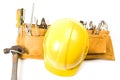 Contractor builder tool belt hard hat Royalty Free Stock Photo