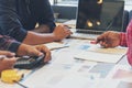 Contractor construction engineer meeting together on architect table at construction site. Business man and engineer manager Royalty Free Stock Photo