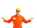 Contractor employee wearing coveralls isolated on white Royalty Free Stock Photo