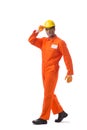 The contractor employee wearing coveralls isolated on white Royalty Free Stock Photo