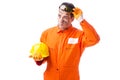 The contractor employee wearing coveralls isolated on white Royalty Free Stock Photo