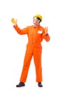 The contractor employee wearing coveralls isolated on white Royalty Free Stock Photo