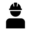 Contractor icon vector male worker person profile avatar with hardhat helmet in glyph pictogram