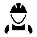 Contractor icon vector male worker person profile avatar with hardhat helmet in glyph pictogram