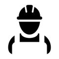 Contractor icon vector male worker person profile avatar with hardhat helmet in glyph pictogram
