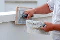 Contractor plasterer working outdoors Royalty Free Stock Photo