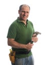 Contractor repairman with tool belt and hammer Royalty Free Stock Photo