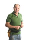 Contractor repairman with tool belt and hammer Royalty Free Stock Photo