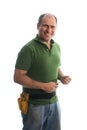 Contractor repairman with tool belt and hammer Royalty Free Stock Photo