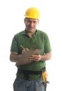 Contractor repairman with tool belt and hammer Royalty Free Stock Photo