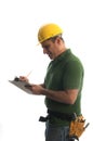 Contractor repairman with tool belt and hammer Royalty Free Stock Photo