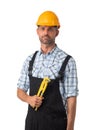 Contractor worker holding adjustable spanner Royalty Free Stock Photo