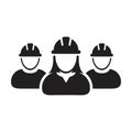 Contractor worker icon vector group of construction builder people persons profile avatar for team work with hardhat helmet