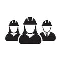 Contractor worker icon vector group of construction builder people persons profile avatar for team work with hardhat helmet