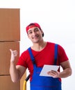Contractor worker moving boxes during office move Royalty Free Stock Photo