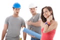 Contractor workers staring at pretty girl Royalty Free Stock Photo