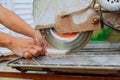 Contractor working on a tile saw Royalty Free Stock Photo