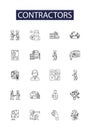 Contractors line vector icons and signs. Subcontractors, Building, Construction, Remodeling, Renovating, Plumbing Royalty Free Stock Photo