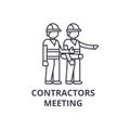 Contractors meeting vector line icon, sign, illustration on background, editable strokes Royalty Free Stock Photo